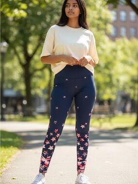 Aerie Play High Rise Star Print Leggings | Navy Pink Athletic Yoga Athleisure XS